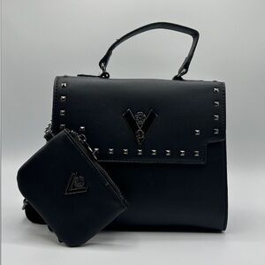 Valentino Orlandi Satchel Bag with Wallet, Webstrap & Studs Black with G…